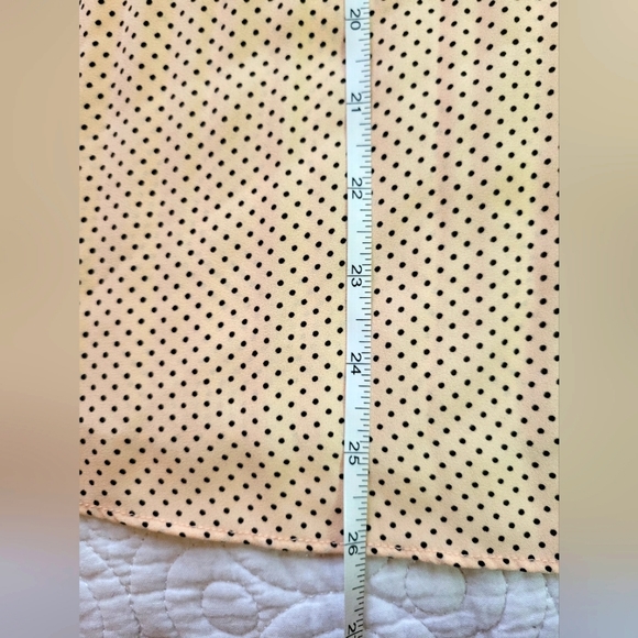 Adrianna Papell | Polka Dot Pleated Bishop Sleeve Blouse | Peach | Large - Picture 12 of 12